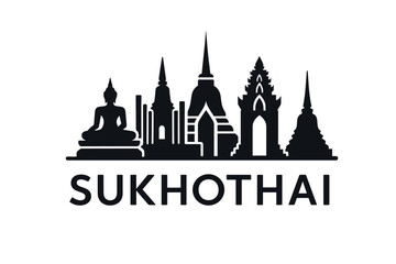 Sukhothai city skyline with iconic buildings and landmarks