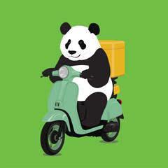Panda Delivering Packages on a Retro Scooter