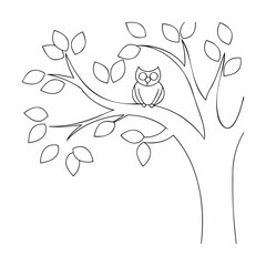 Stylized owl perched on a tree branch with leaves vector
