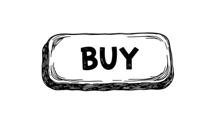 Hand-drawn buy button in black and white sketch style  