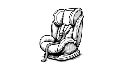 Child car seat sketch in black and white design  