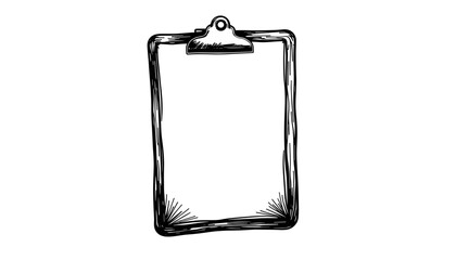 Blank clipboard drawing in sketch style, black and white concept  