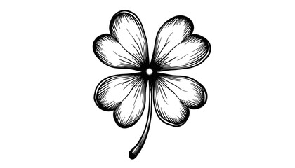 Four-leaf clover sketch in black and white  