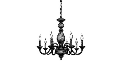 Vintage chandelier sketch in black and white illustration  