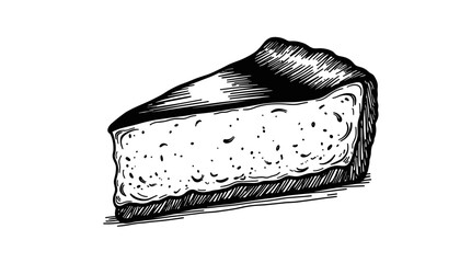 Cheesecake slice in sketch style, black and white illustration  