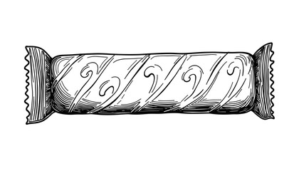 Hand-drawn candy bar illustration in black and white style, concept of sketch  