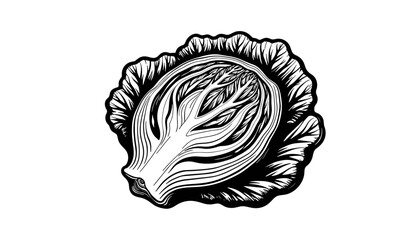 Cabbage sketch in black and white design illustration  