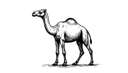 Camel illustration in black and white sketch style  