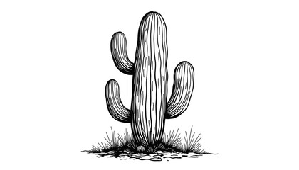 Cactus illustration in black and white sketch style  