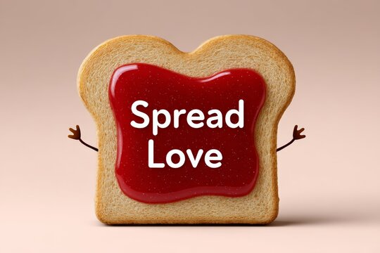 Playful slice of bread with jam spreading love message