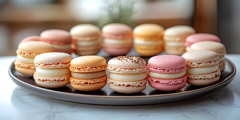 Obraz premium A Delicious Arrangement of Pastel Macarons on a Plate