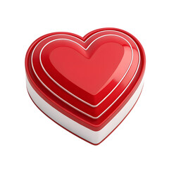 A layered red and white heartshaped gift box, isolated on a transparent background