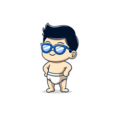 Cute toddler wearing glasses with hands on his waist