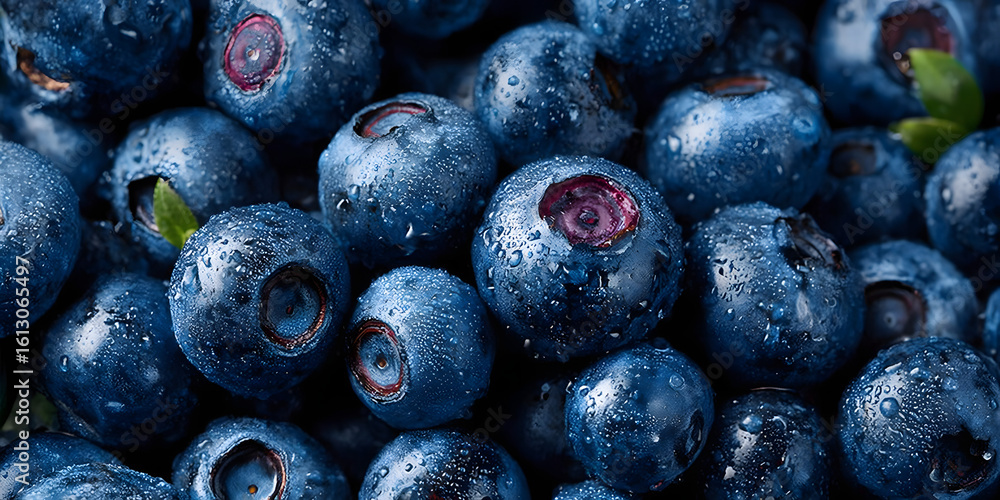 Aufkleber fresh blueberries create a delightful background in this top view image. enjoy the vibrant and tasty