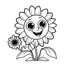 Fototapeta premium Cute smile face sun flower coloring page
