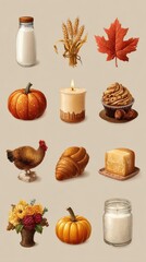 Seasonal harvest collection featuring pumpkins, autumn leaves, and cozy treats in a warm, inviting arrangement