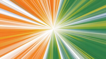 Obraz premium Abstract representation of Indian Independence Day with vibrant saffron, white, and green rays radiating from a central light source. Gandhi Jayanti. Diwali day.