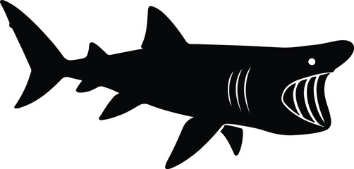 Silhouette Shark ferocious open mouth black shape vector illustrator