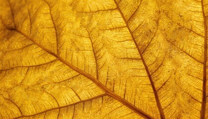 Yellow leaf with intricate patterns, veins on curved shape. Leaf is vibrant color with slight fading. Outdoor setting with blurred background suggests park or garden. Leaf yellow hue is bright shade.