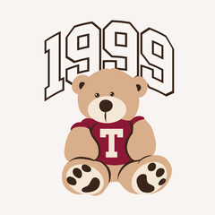 Cute varsity teddy bear vector design 3
