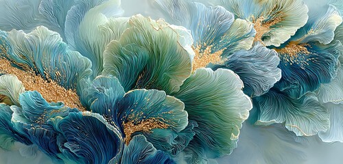 Serene energy in cool teal with flowing shapes and spacious calm balance