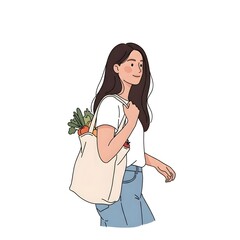vector illustration of a woman carrying a recyclable bag