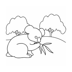 Cute koala eating eucalyptus leaves under trees animal
