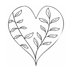 Heart shape with floral vine leaves botanical