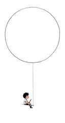 A child, seated on a swing hanging from a colossal, empty circle, gazes thoughtfully at a device in their hands. The monochrome image is simple yet evocative, implying contemplation and imagination