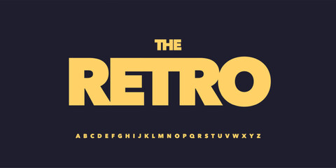 Retro bold alphabet, clean blocky letters, vintage sans font for branding logo, modern headline, heavy fat typographic design, geometric sport typography, minimal display style. Vector typeset