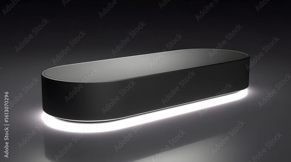 Poster modern, oval-shaped display platform with illuminated base.