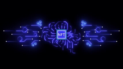Futuristic A I Brain Network N F T Digital Art Circuit Board Technology Concept Glowing Blue Neon - Powered by Adobe