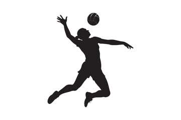 Silhouette of a female volleyball player jumping to spike the ball isolated on a white background showcasing athleticism and competitive spirit in a minimalist design