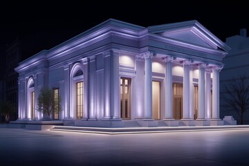 Obraz premium Elegant neo-classical building illuminated at night with columns and trees
