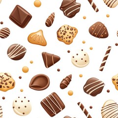 Flat style seamless pattern of chocolate dripping, isolated on a white background.