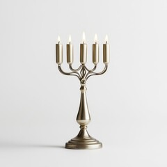 Fototapeta premium Floating representation of a Hanukkah menorah, isolated on a white background, creating an enchanting illusion.