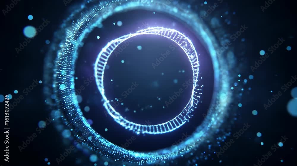 Poster circular motion background with dna molecular string in blue light, perfect for themes of science an
