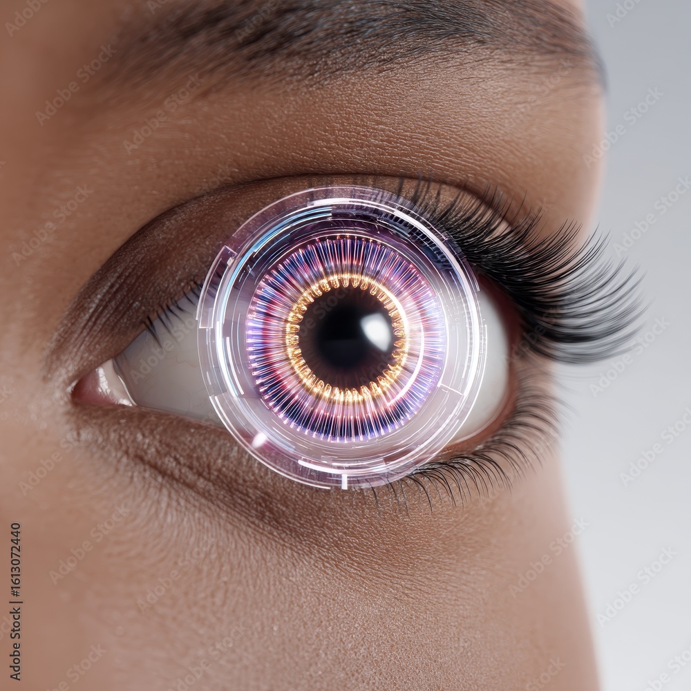 Poster futuristic ui interaction eye interface concept art digital environment close-up view technology inn