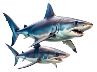 Naklejka premium Two shark isolated on white background PNG.AI Generated.