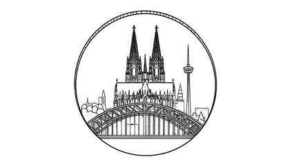 Naklejka premium Simple black and white illustration of Cologne landmarks
