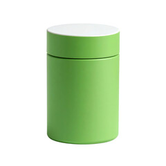 A Cylindrical Green Container With A White Lid Isolated isolated on transparent background. PNG die-cut for advertising