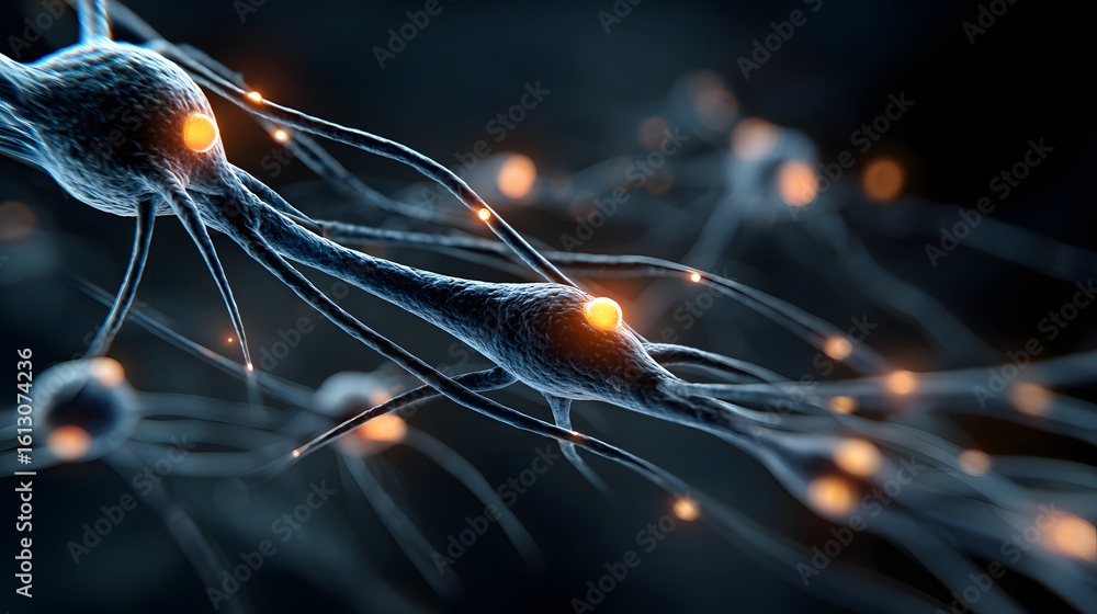 Poster detailed view of a complex network of neurons.