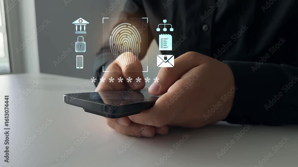 Poster fingerprint scanning allows access security and identification big data.cyber ​​security technology 