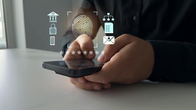 Fingerprint scanning allows access security and identification big data.Cyber ​​security technology on Internet. Biometric authentication of personal account. Biometric secure personal data access