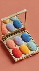 Pastel Eyeshadow Palette with Mirror on Pink Background. High quality