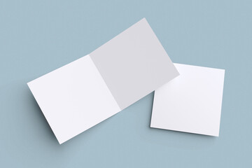 Square Bifold For Mockup With Blue Background 