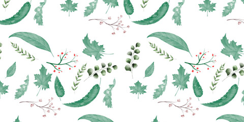 Botanical Hand-Drawn Leaves Pattern on White
