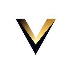 Abstract golden letter v logo design graphic element on white background