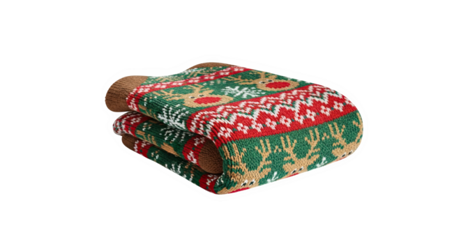 Ai generated image of cozy christmas socks with reindeer pattern isolated on transparent background