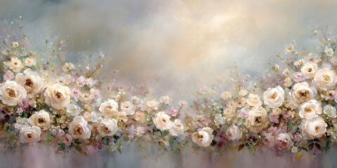 Soft Pastel Roses Floral Painting Romantic Vintage Art